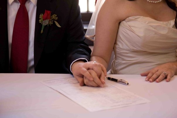 Couple Signing  Marriage License, L.A. County Marriage License Services, Mobile Marriage License and Officiant Services